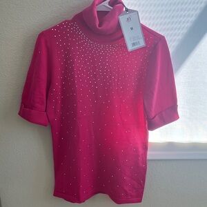 Chic Nordstrom Fuchsia Turtleneck Blouse with‎ Embellishments